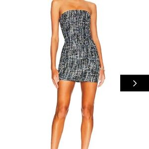 Superdown Strapless Tweed Bodycon Mini Dress in Black & White M